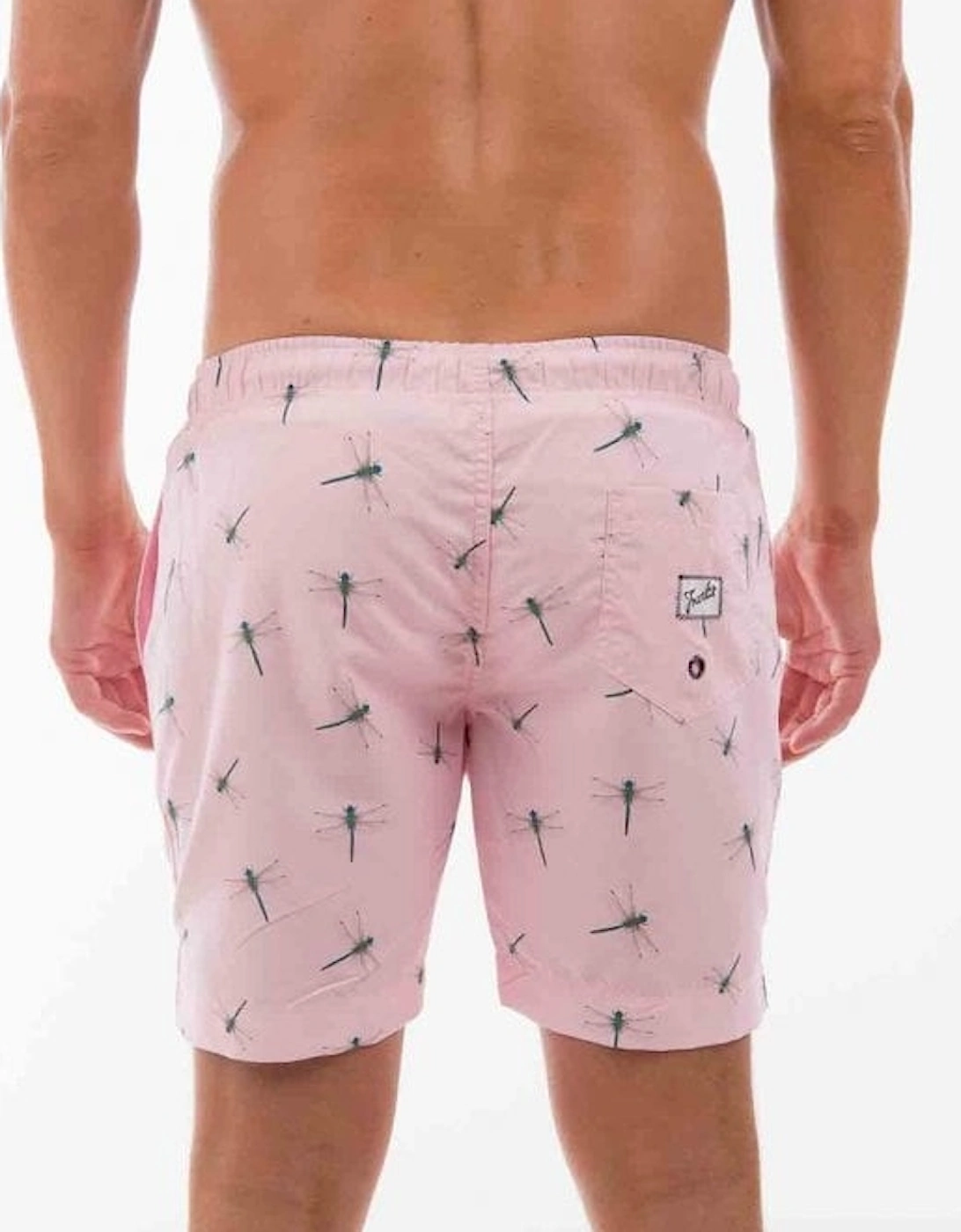 Dragonfly Print Swim Shorts, Pastel Pink