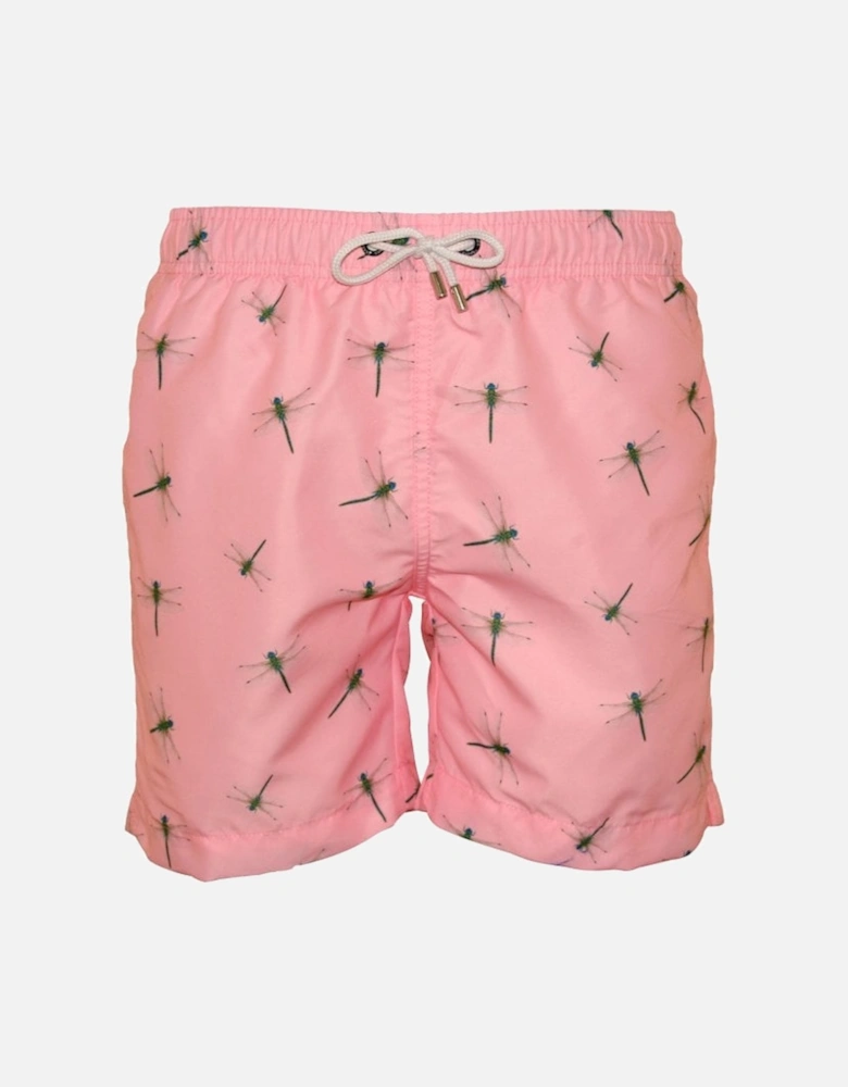 Dragonfly Print Swim Shorts, Pastel Pink