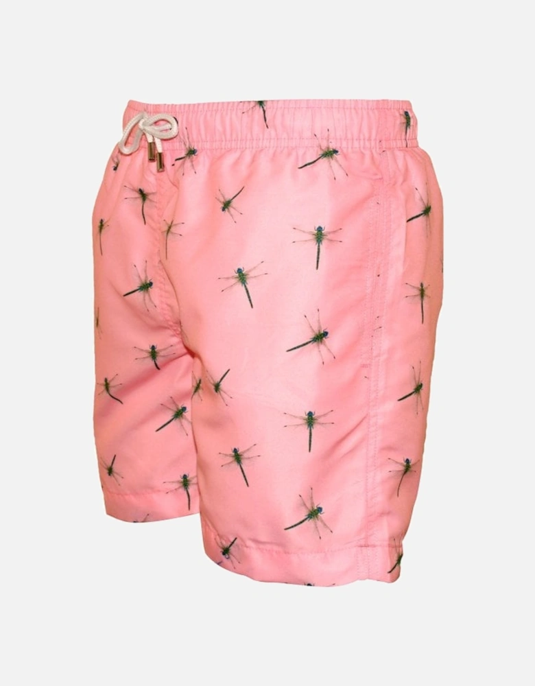 Dragonfly Print Swim Shorts, Pastel Pink