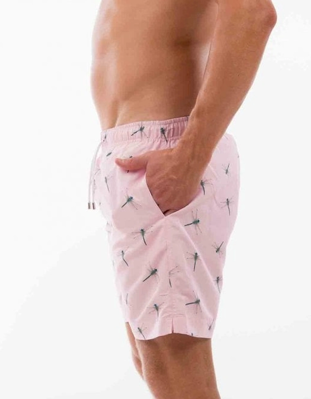 Dragonfly Print Swim Shorts, Pastel Pink