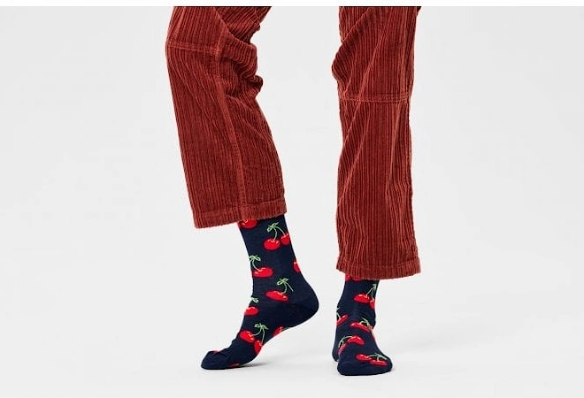 Cherry Socks, Blue/Red