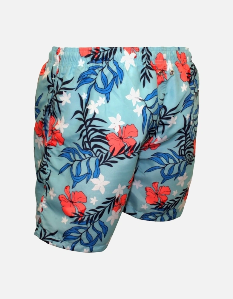 Summer Floral Boys Swim Shorts, Topaz Blue