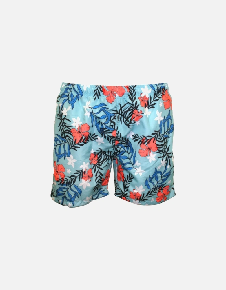 Summer Floral Boys Swim Shorts, Topaz Blue