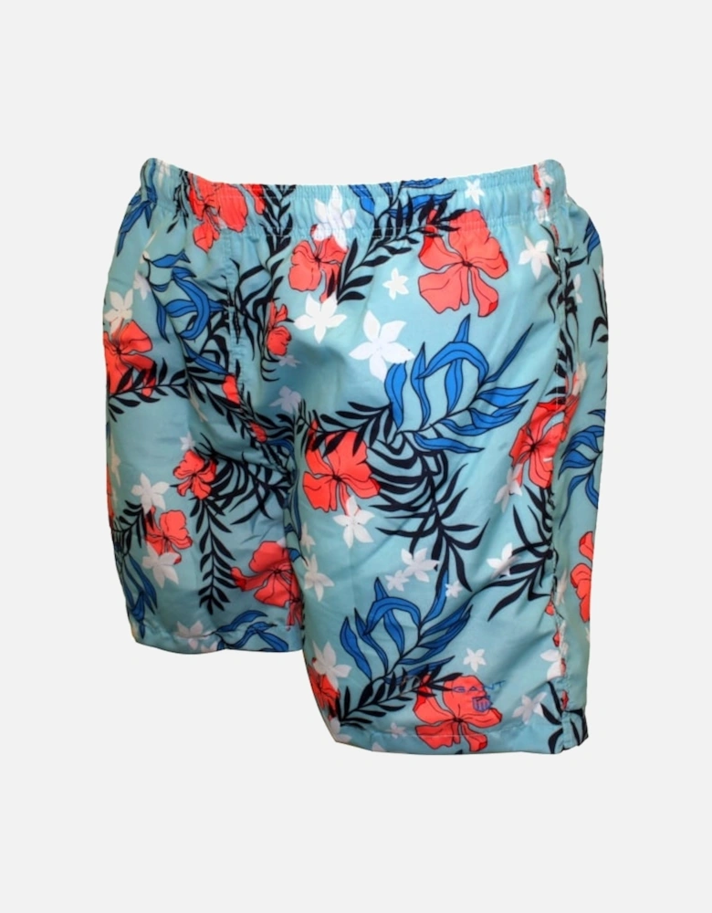 Summer Floral Boys Swim Shorts, Topaz Blue