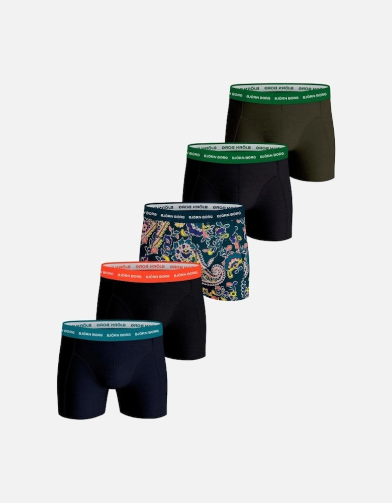 5-Pack Paisley & Solid Boxer Trunks, Multicoloured