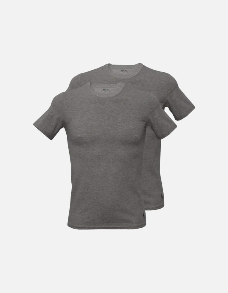 2-Pack Stretch Cotton Crew-Neck T-Shirts, Heather Grey with Navy