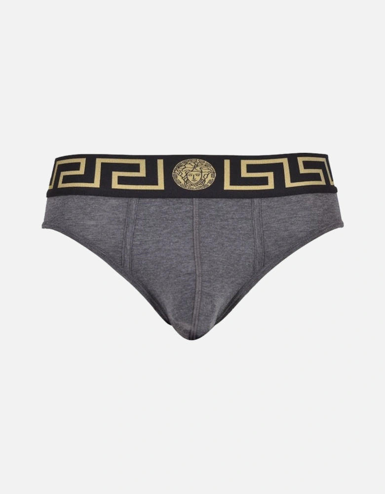 Iconic Greca Low-Rise Brief, Grey Melange w/ black