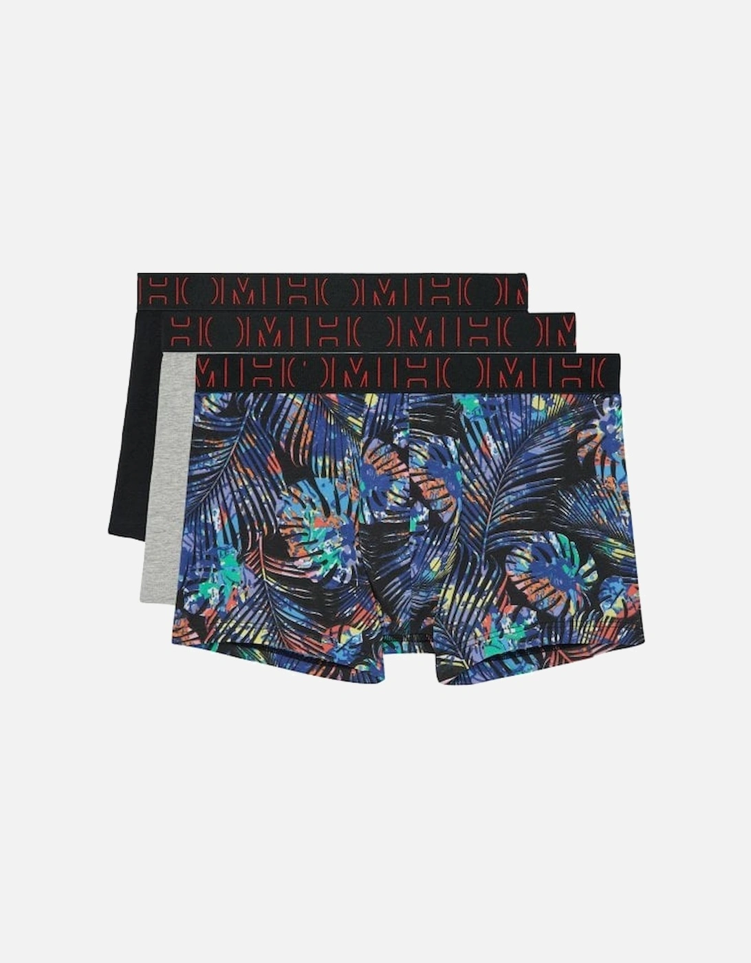 3-Pack Jorge Leaf Print Boxer Trunks, Black/Blue/Grey, 2 of 1