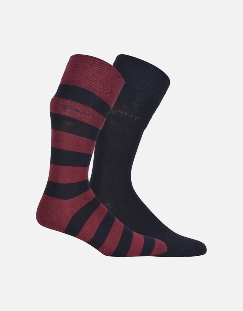 2-Pack Stripe & Solid Socks, Burgundy/Navy