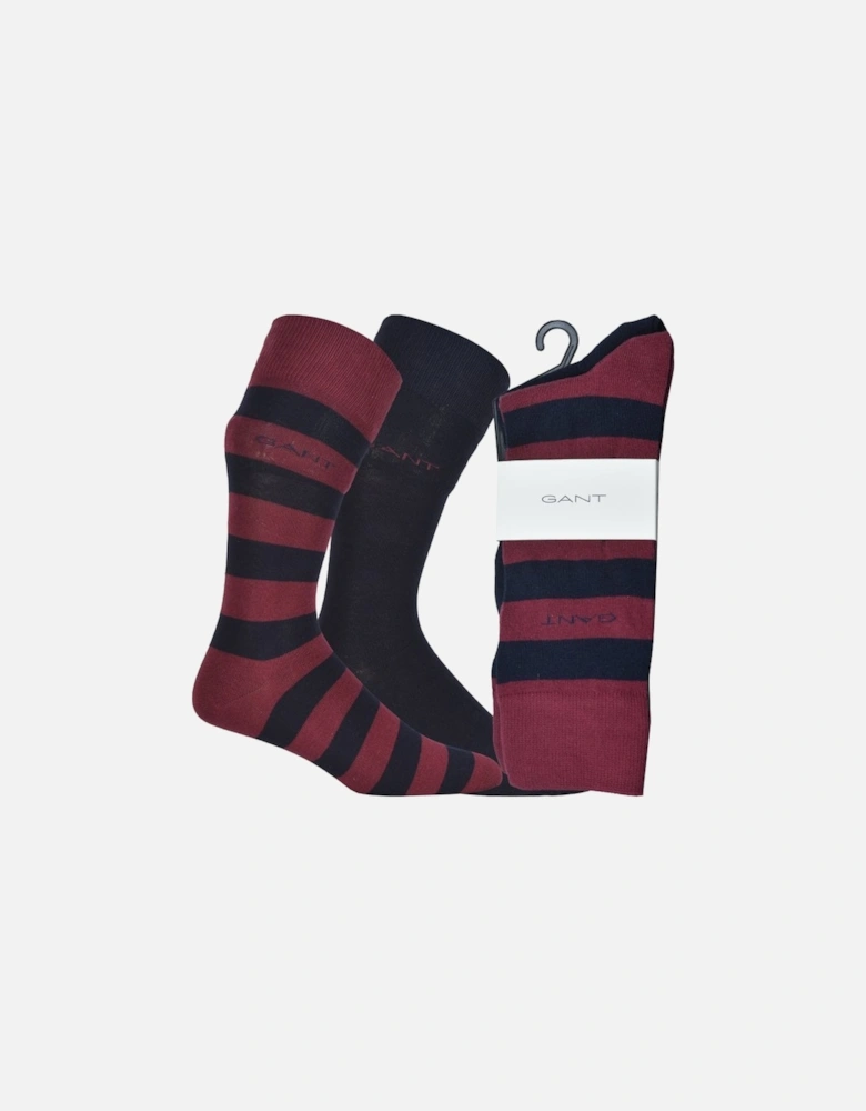 2-Pack Stripe & Solid Socks, Burgundy/Navy