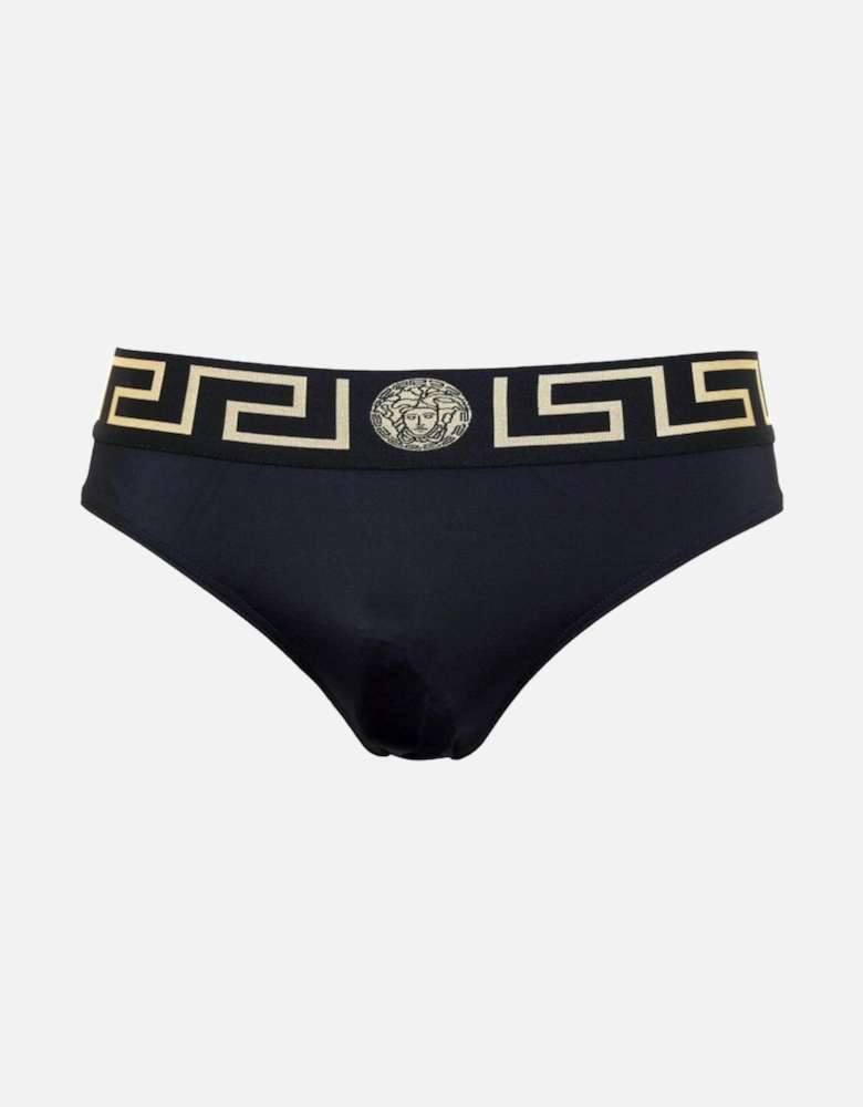 Iconic Greca Luxe Swim Briefs, Black/gold