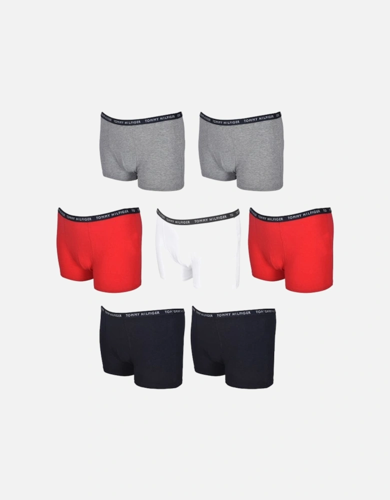 7-Pack Repeat Logo Boys Boxer Trunks, Red/White/Grey/Navy