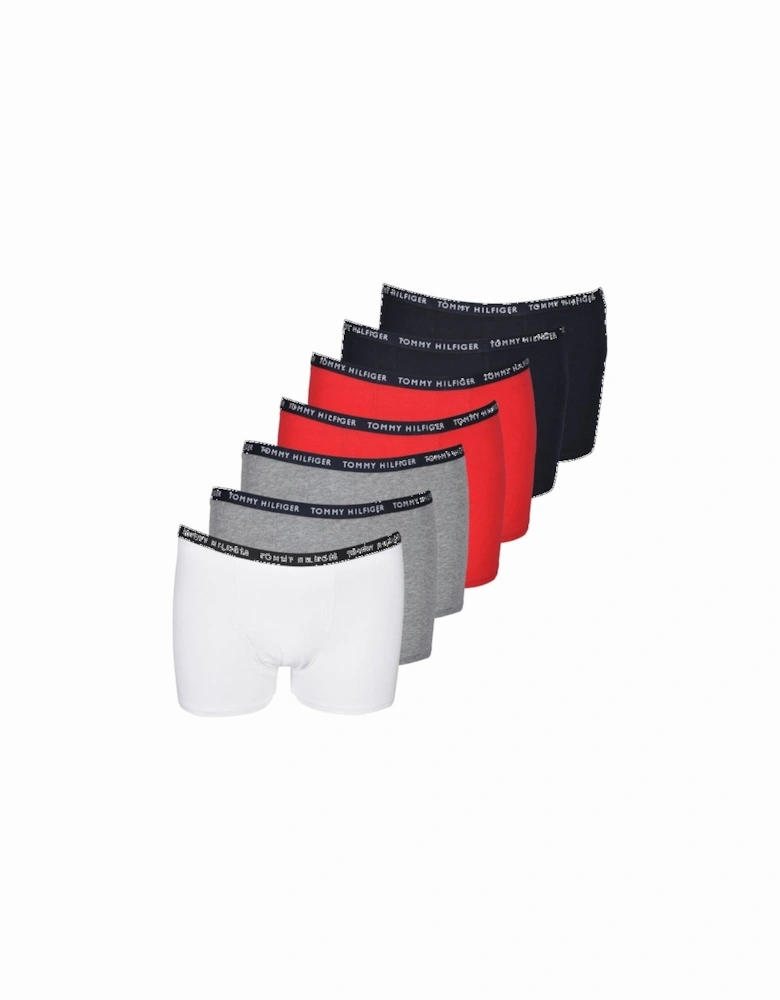 7-Pack Repeat Logo Boys Boxer Trunks, Red/White/Grey/Navy