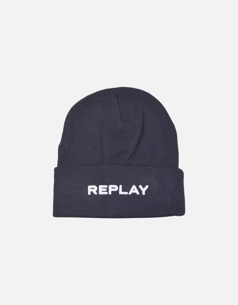 Embroidered Logo Beanie Hat, Navy