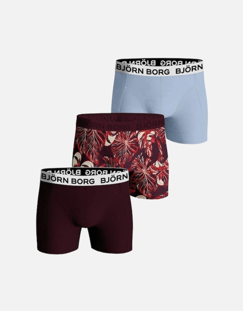 3-Pack Leafy Contrast Logo Boys Boxer Trunks, Burgundy/blue