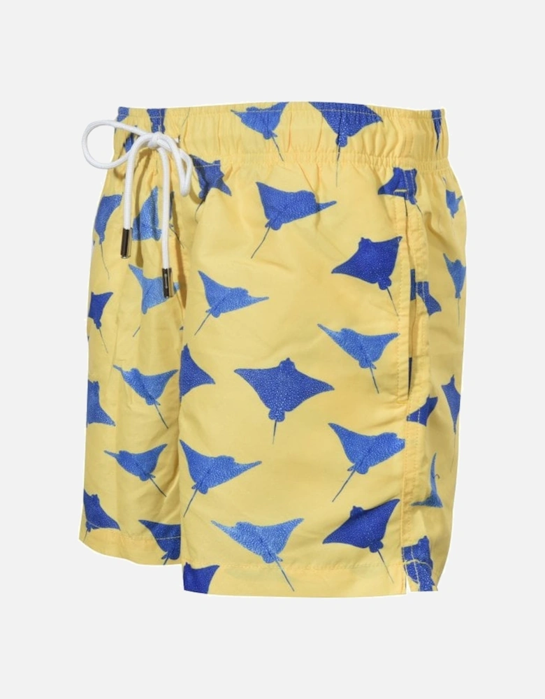 Swimming Rays Swim Shorts, Sun Yellow w/navy