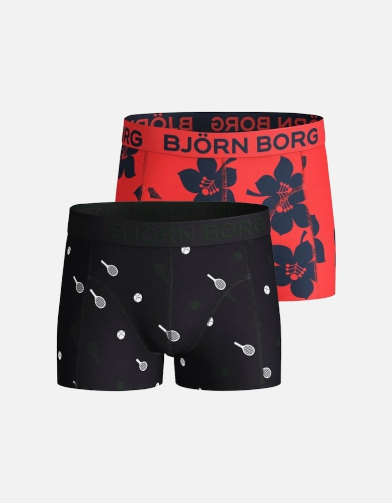 2-Pack Tennis Match & Floral Boys Boxer Trunks, Black/Coral