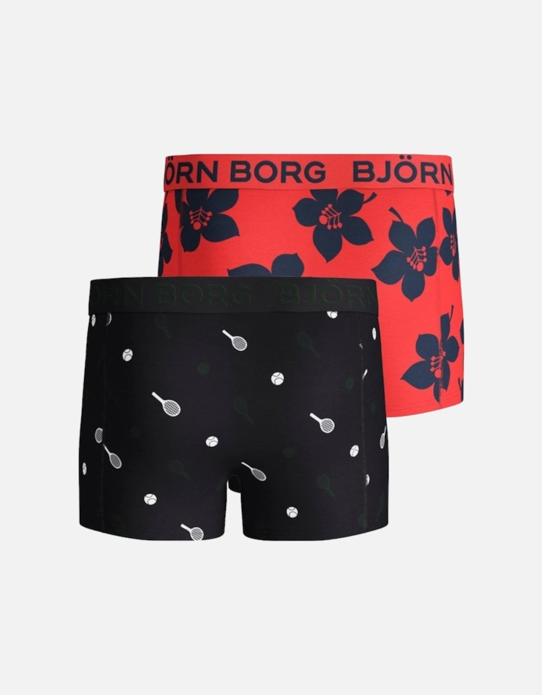 2-Pack Tennis Match & Floral Boys Boxer Trunks, Black/Coral