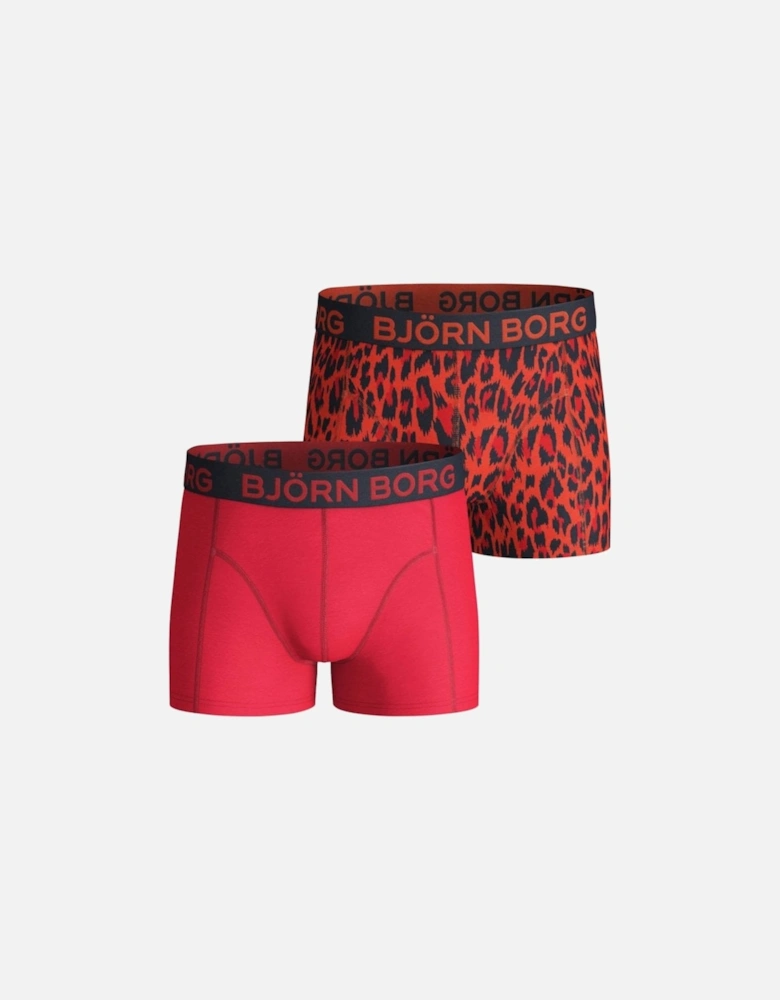 2-Pack Tiger Print & Solid Boys Boxer Trunks, Vermillion Orange