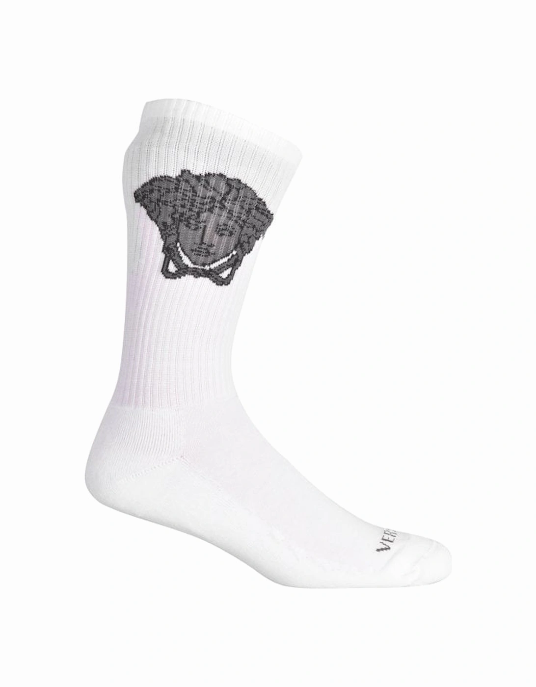 Medusa Jacquard Logo Sports Socks, White/black