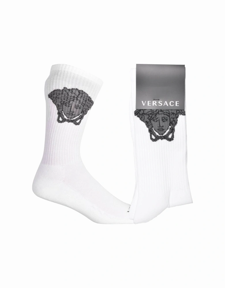 Medusa Jacquard Logo Sports Socks, White/black
