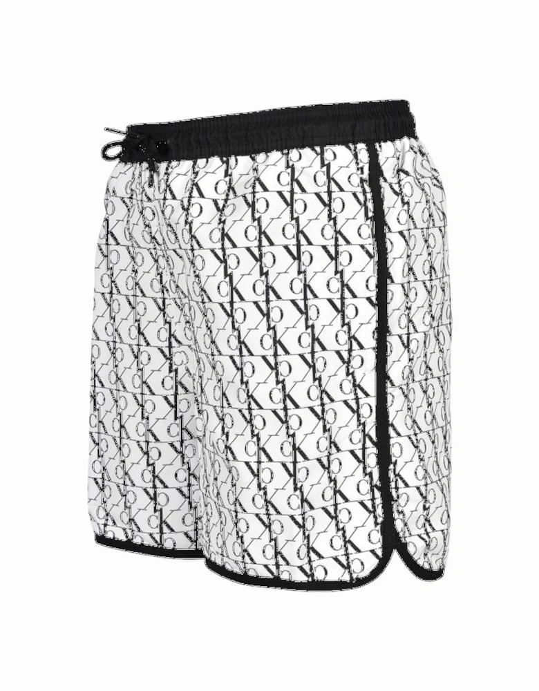 cK1 Logo Print Boys Swim Shorts, Black/White