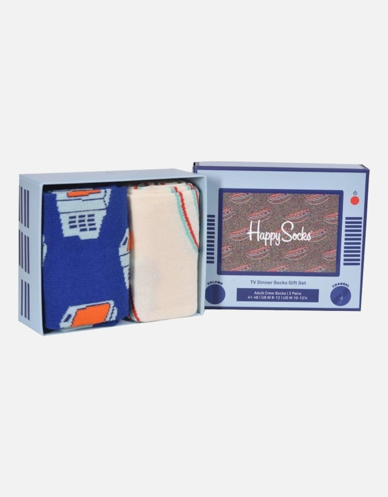 2-Pack TV Dinner Socks Gift Box, White/Blue