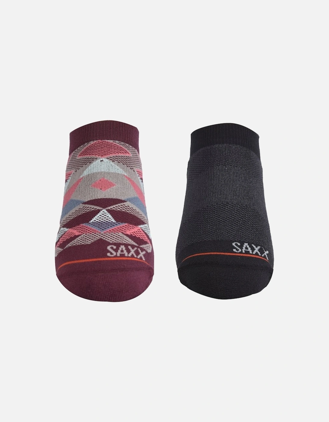 2-Pack Whole Package Geo Pattern Liner Socks, Black/Burgundy