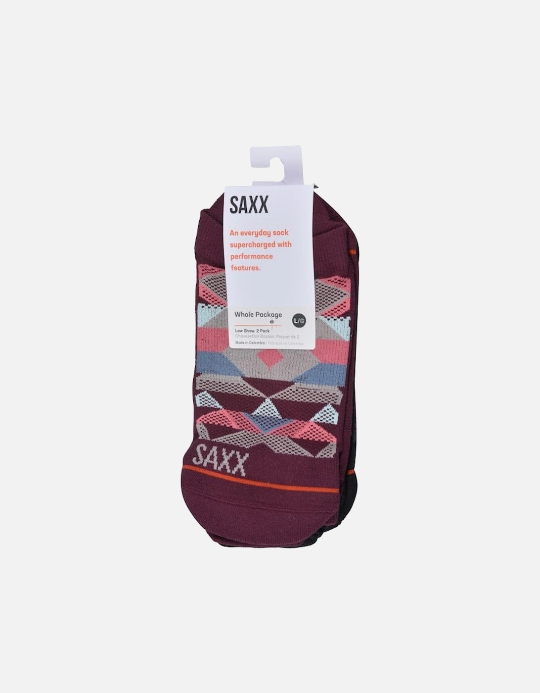 2-Pack Whole Package Geo Pattern Liner Socks, Black/Burgundy