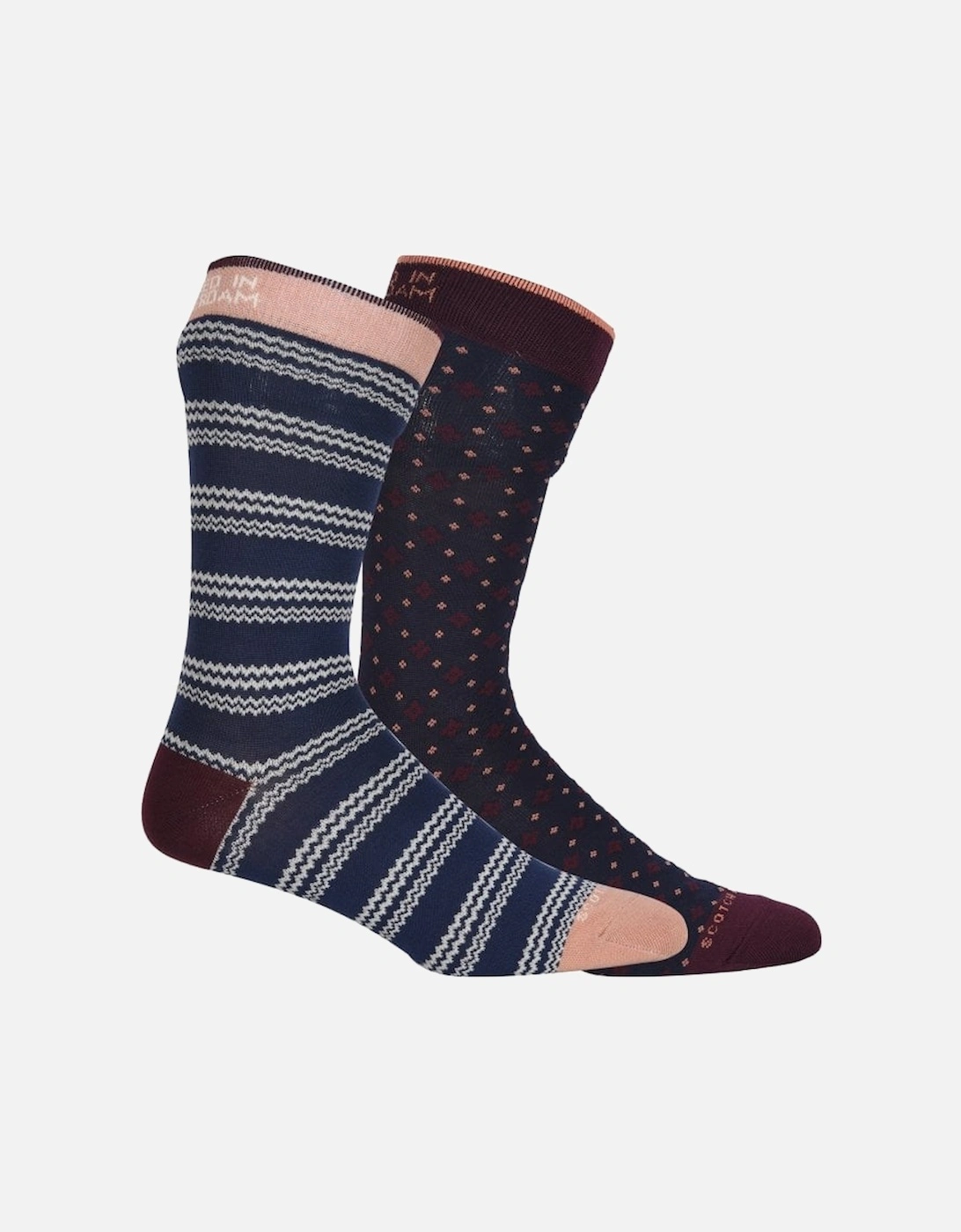 2-Pack Zag Stripe & Geo Dot Socks, Navy/Blue