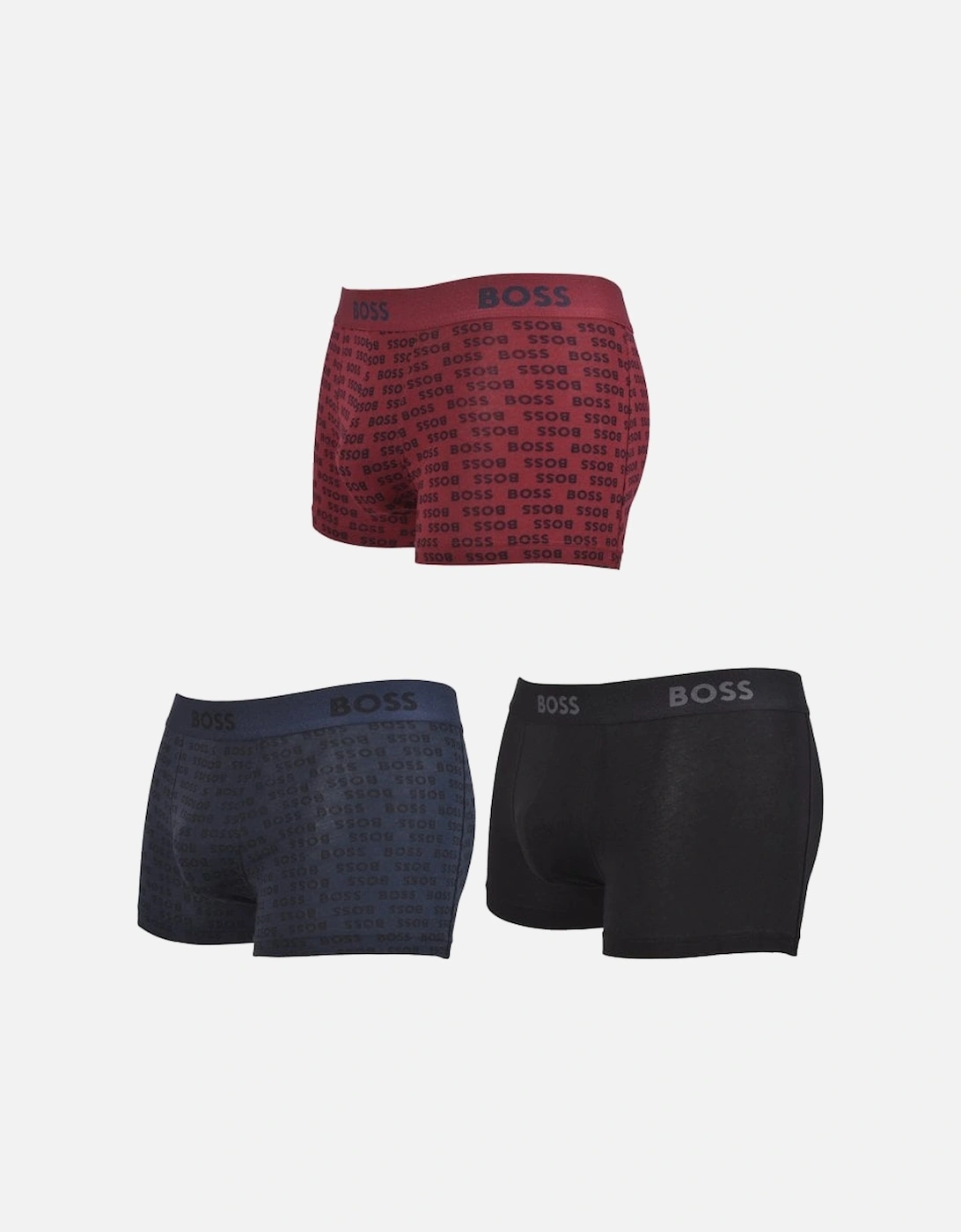 3-Pack Logo Print Boxer Trunks Gift Set, Burgundy/Khaki/Navy