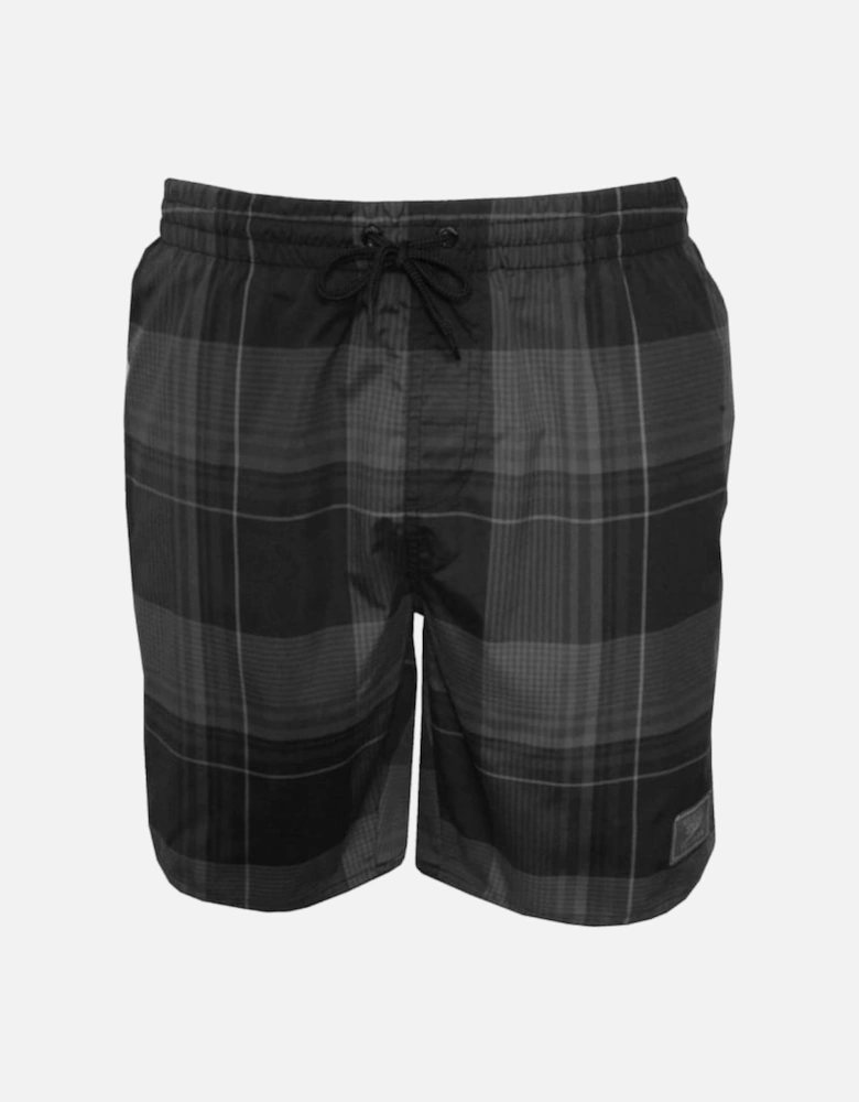 Fade Check Yarn Dyed Leisure 18" Swim Shorts, Black/Grey