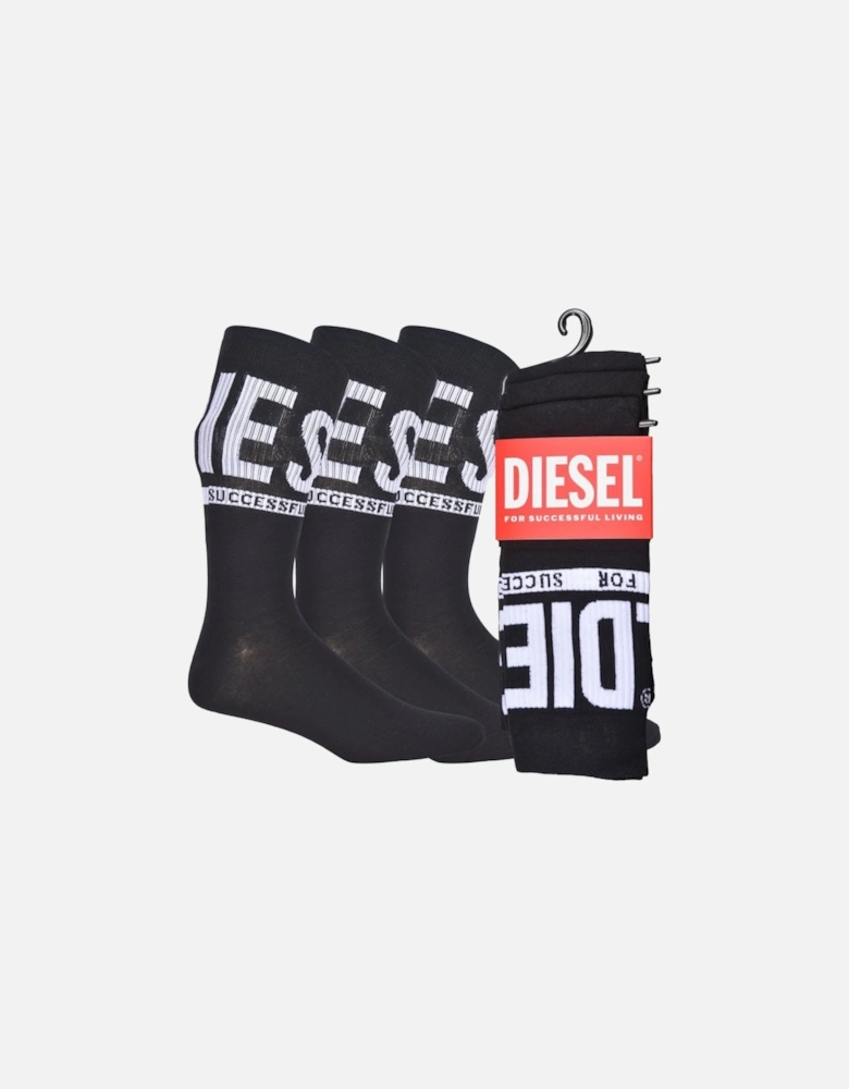 3-Pack Logo Sports Socks, Black