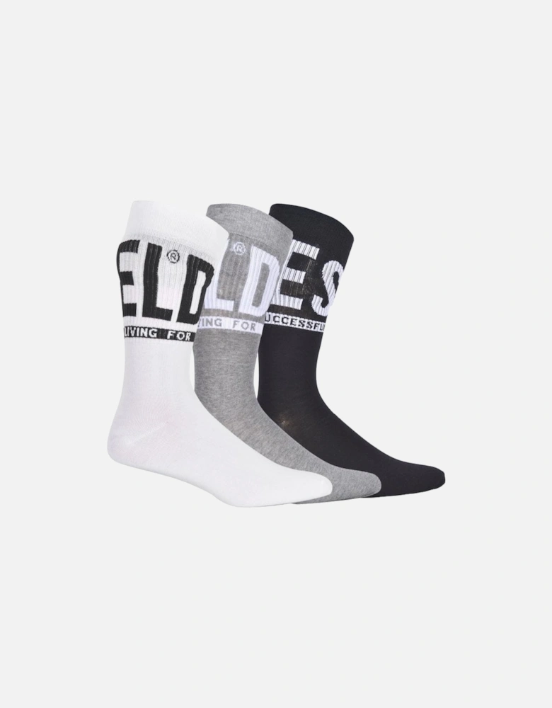 3-Pack Logo Sports Socks, Black/White/Grey