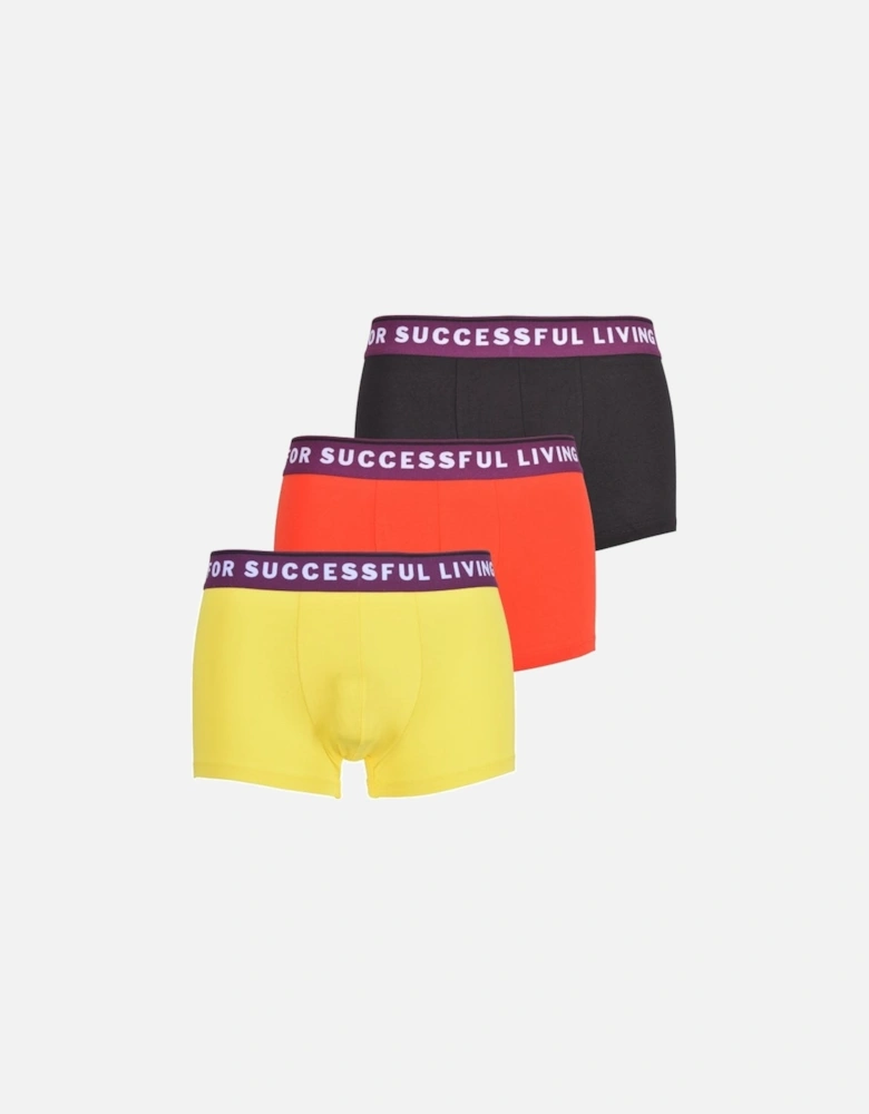 3-Pack "For Sucessful Living" Waistband Boxer Trunks, Black/Yellow/Red