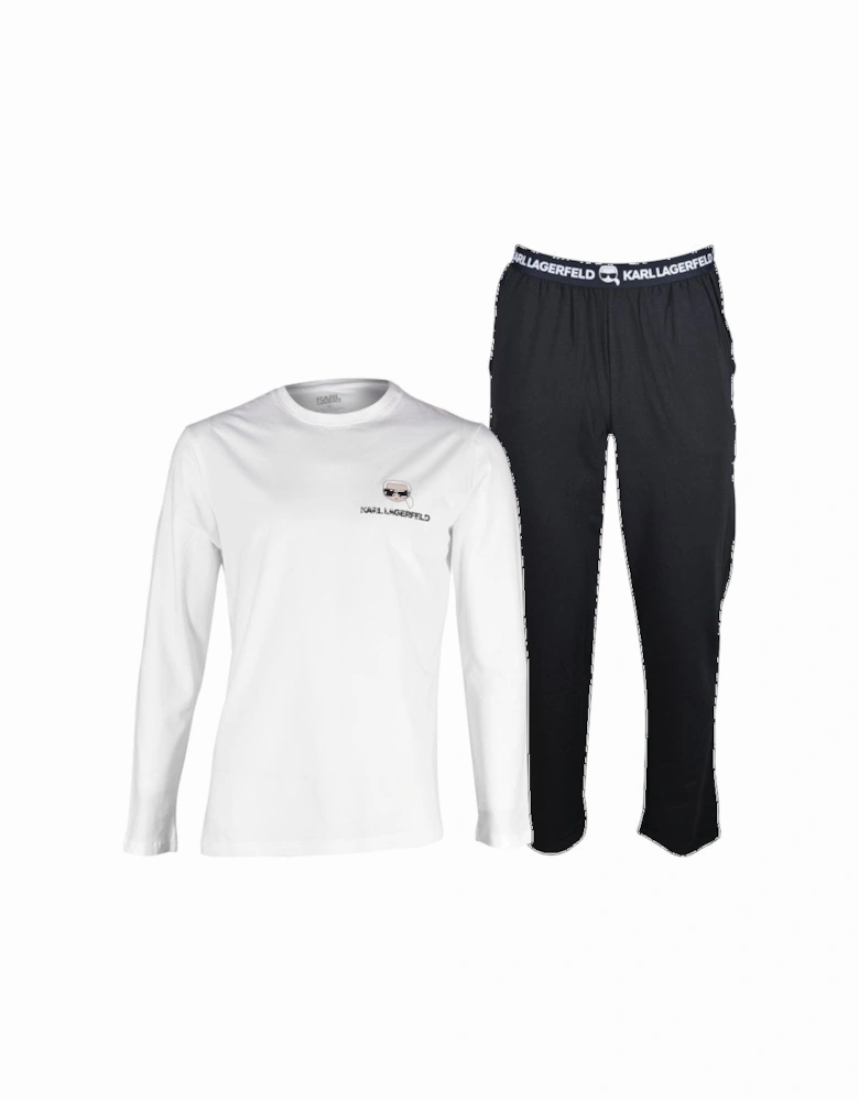 Ikonik Organic Cotton Long-Sleeve Pyjama Set, White/Black