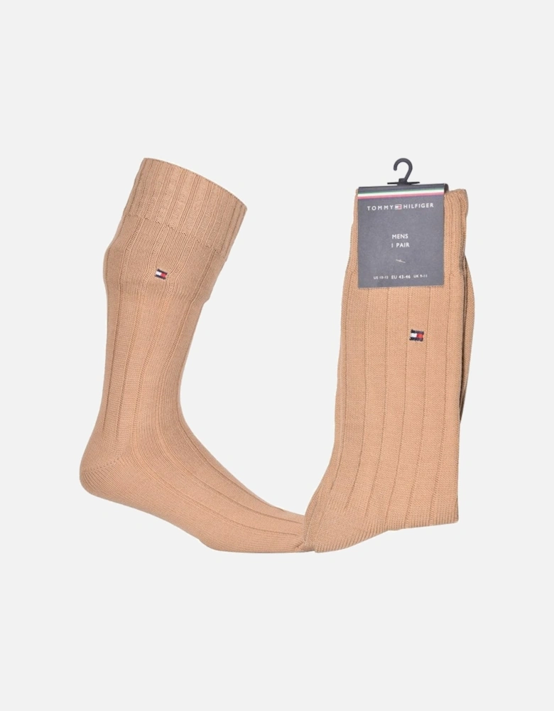 Merino Wool Ribbed Boot Socks, Sand