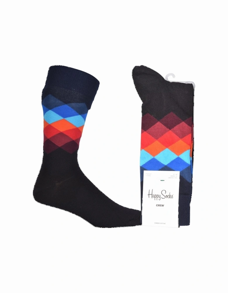 Faded Diamond Socks, Navy with red/blue