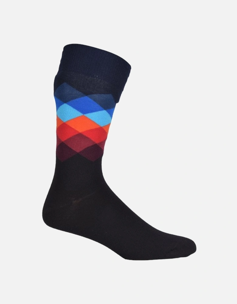 Faded Diamond Socks, Navy with red/blue