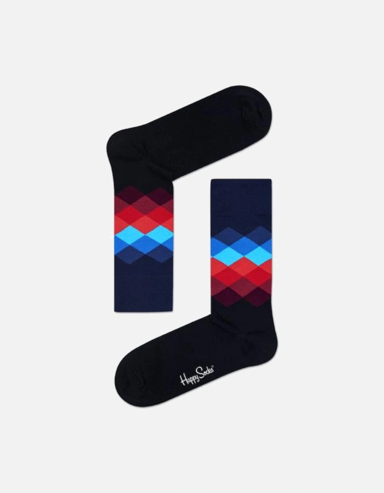 Faded Diamond Socks, Navy with red/blue