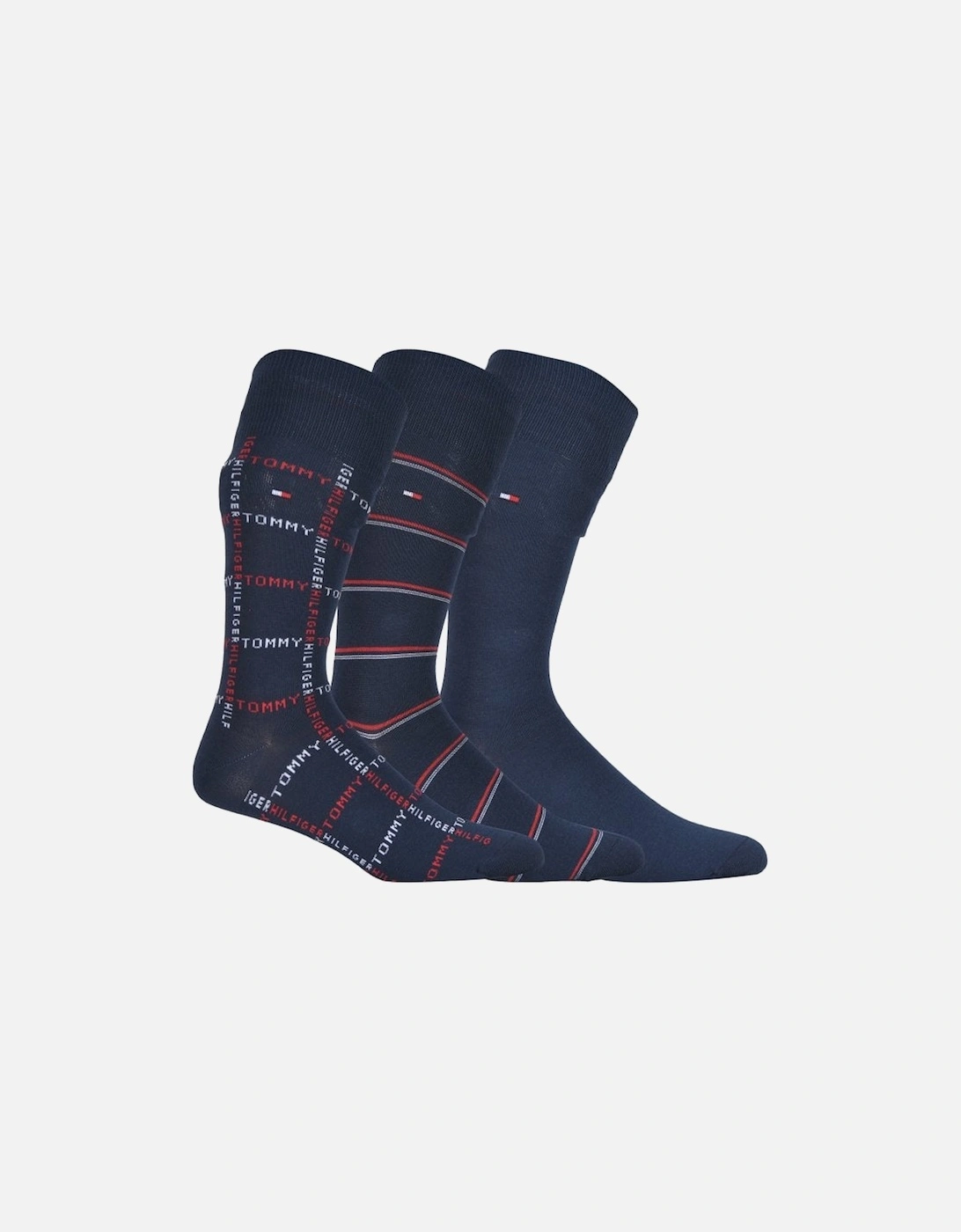 3-Pack Logo Stripe Socks Gift Box, Navy