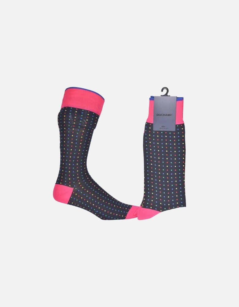 Micro Dot Socks, Navy/pink