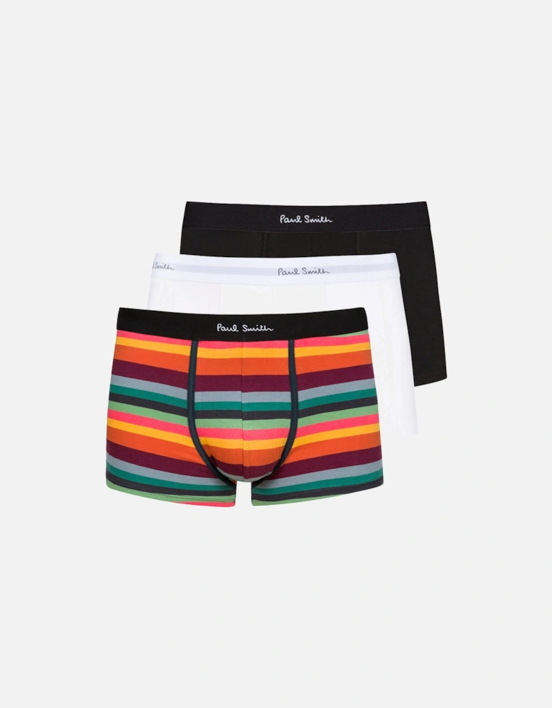 3-Pack Artist Stripe & Solid Boxer Trunks, Black/Multi/White