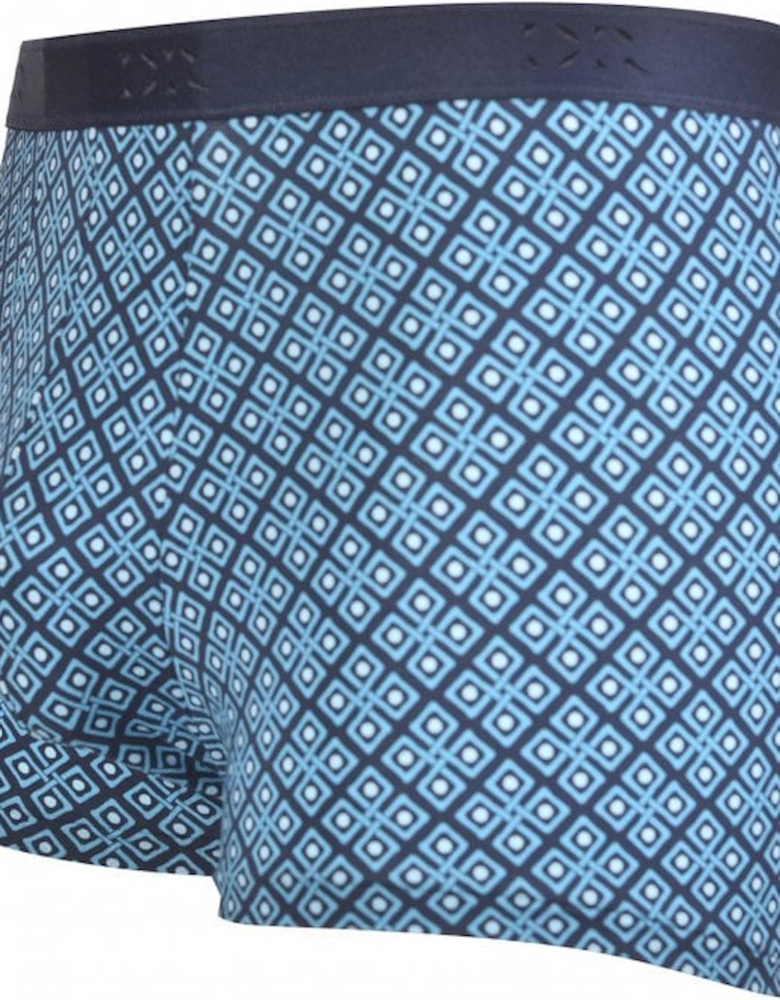 Jack Pima Cotton Stretch Geo Print Boxer Trunk, Navy/turquoise