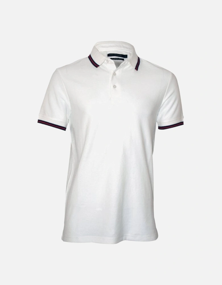 Textured Contrasting Stripe Polo Shirt, White