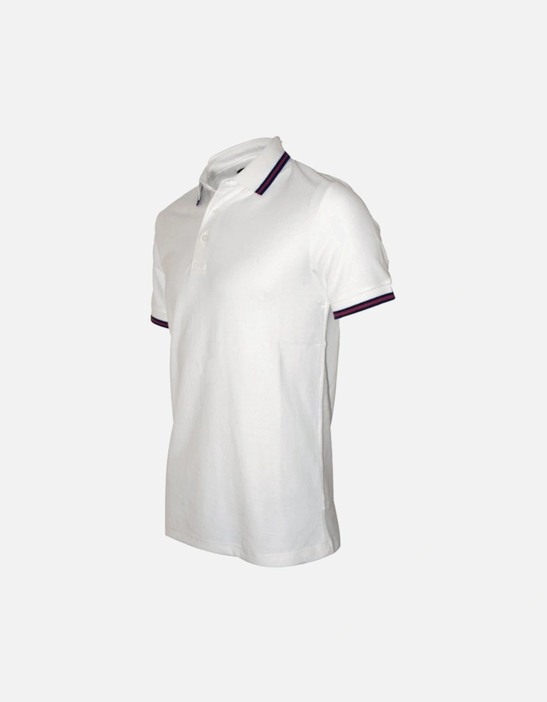 Textured Contrasting Stripe Polo Shirt, White