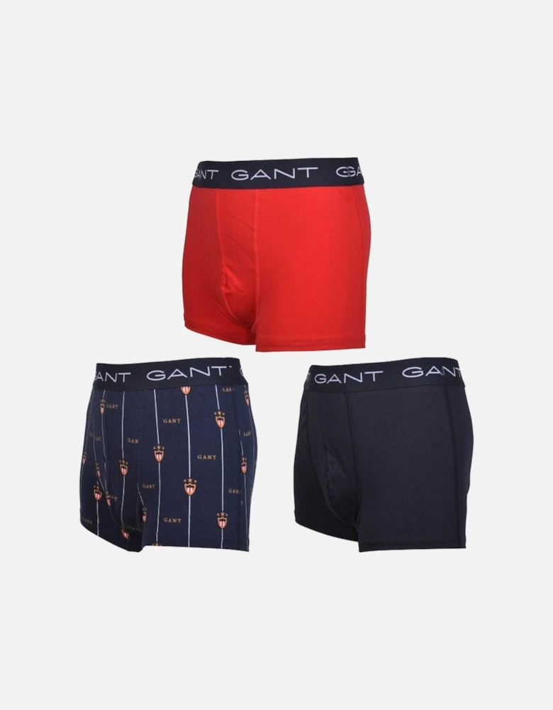 3-Pack Banner Shield Logo Boys Boxer Trunks, Navy/red