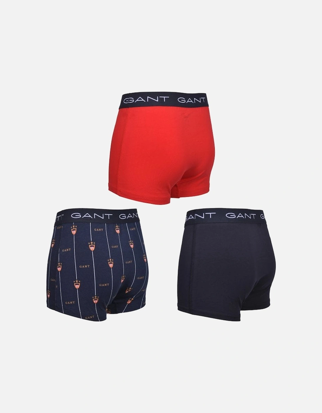 3-Pack Banner Shield Logo Boys Boxer Trunks, Navy/red