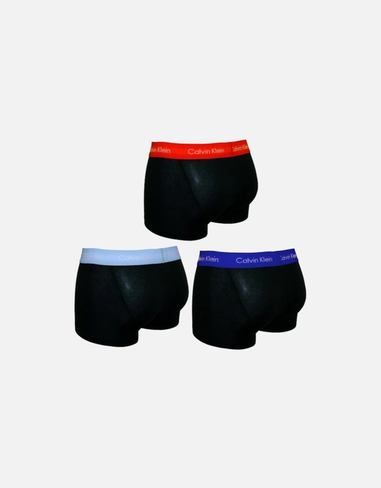 3-Pack Low-Rise Boxer Trunks, Black with orange/blue/blue