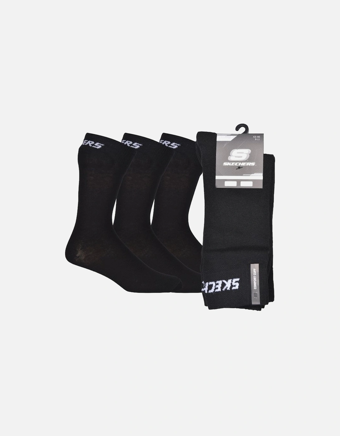 3-Pack Mesh Ventilation Crew Socks, Black